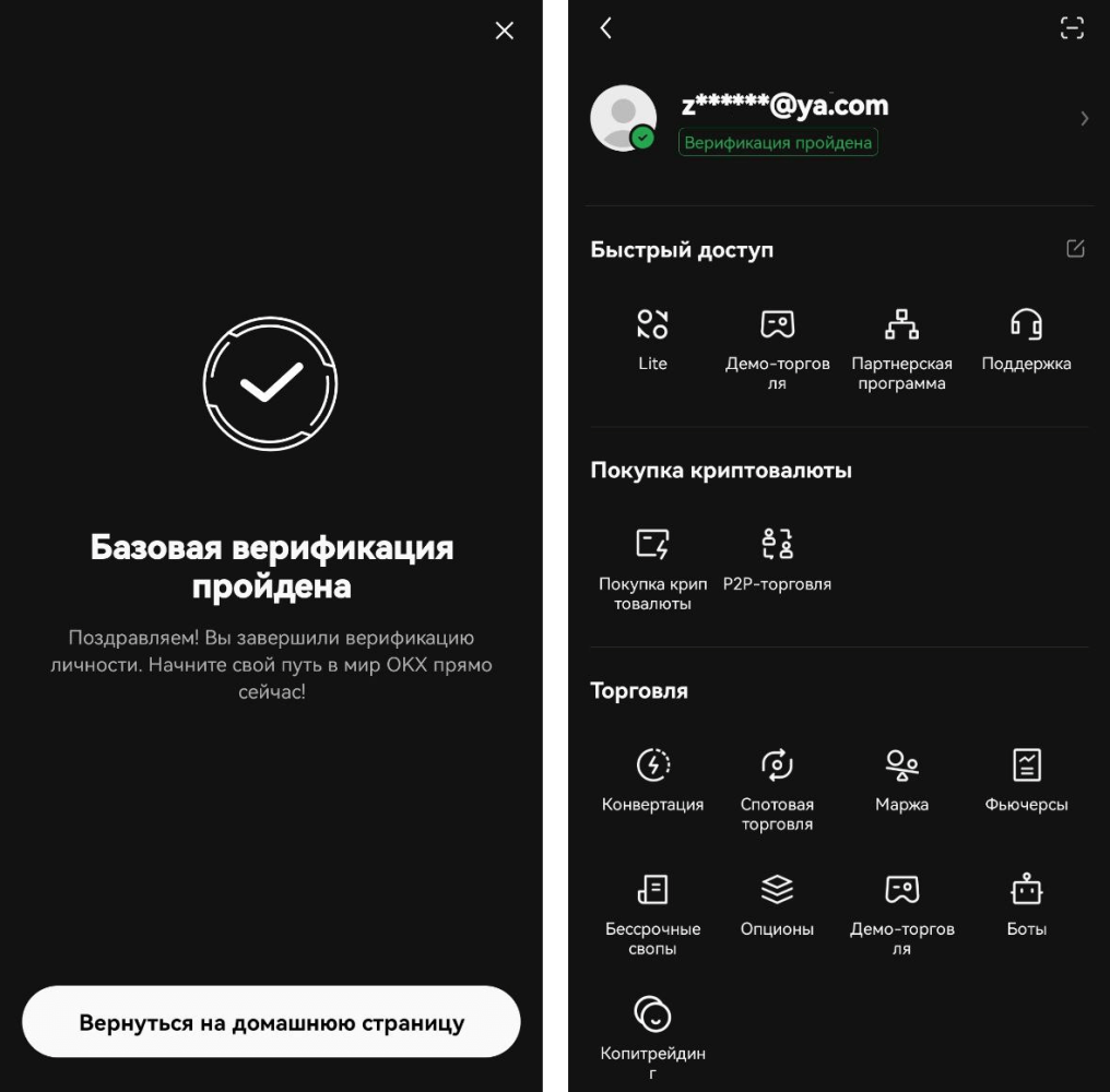 Базовая верификация OKX